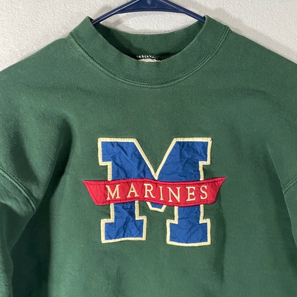 Vintage Marines Block M Spellout Pullover Sweatshirt Green USA Made Mens Large - Picture 2 of 10